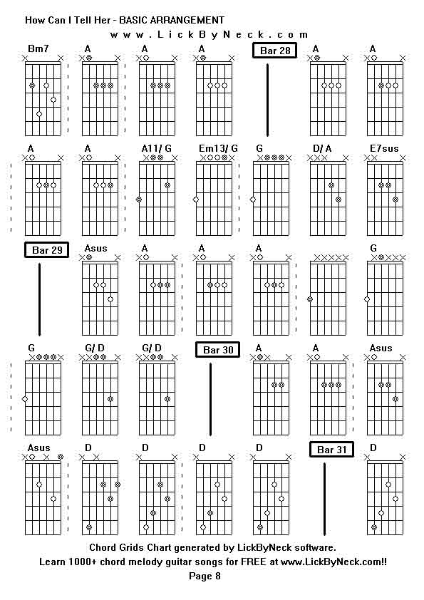 Chord Grids Chart of chord melody fingerstyle guitar song-How Can I Tell Her - BASIC ARRANGEMENT,generated by LickByNeck software.